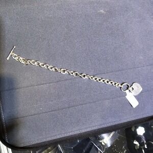 Bracelet Sterling Silver 925 Heart Charm Paperclip Link Chain Toggle Closure